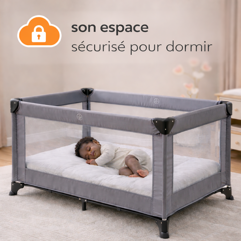LIT BÉBÉ + MATELAS ORTHOPÉDIQUE + MOUSTIQUAIRE