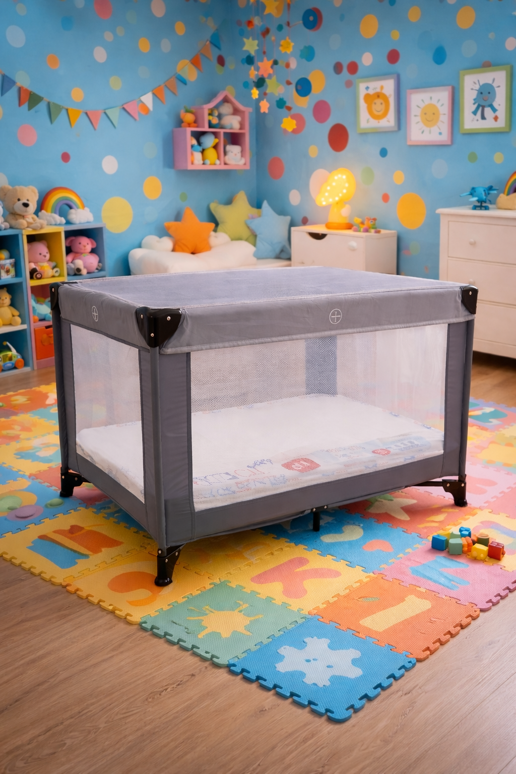 LIT BÉBÉ + MATELAS ORTHOPÉDIQUE + MOUSTIQUAIRE